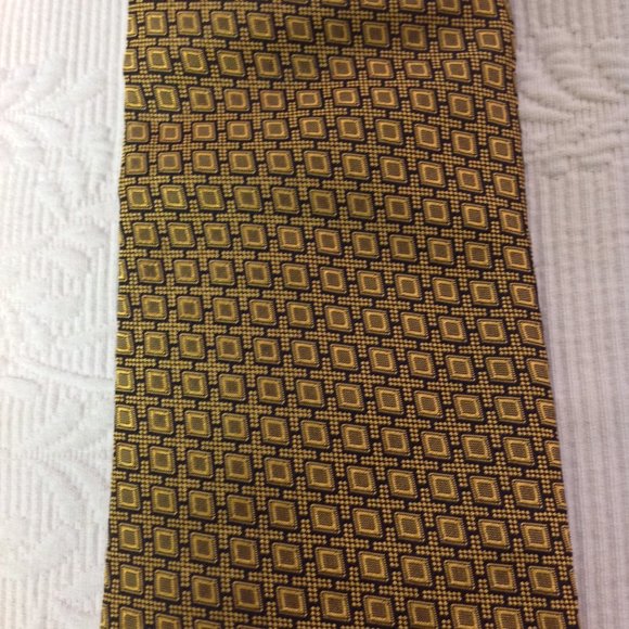 Gianfranco FERRE Geometric Gold & Blue Silk Necktie Tie - Picture 2 of 12